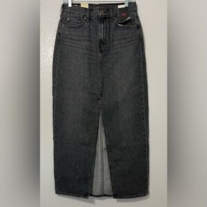 Levi’s Premium Black Denim Maxi Column Skirt Front Slit Size 26 NWT